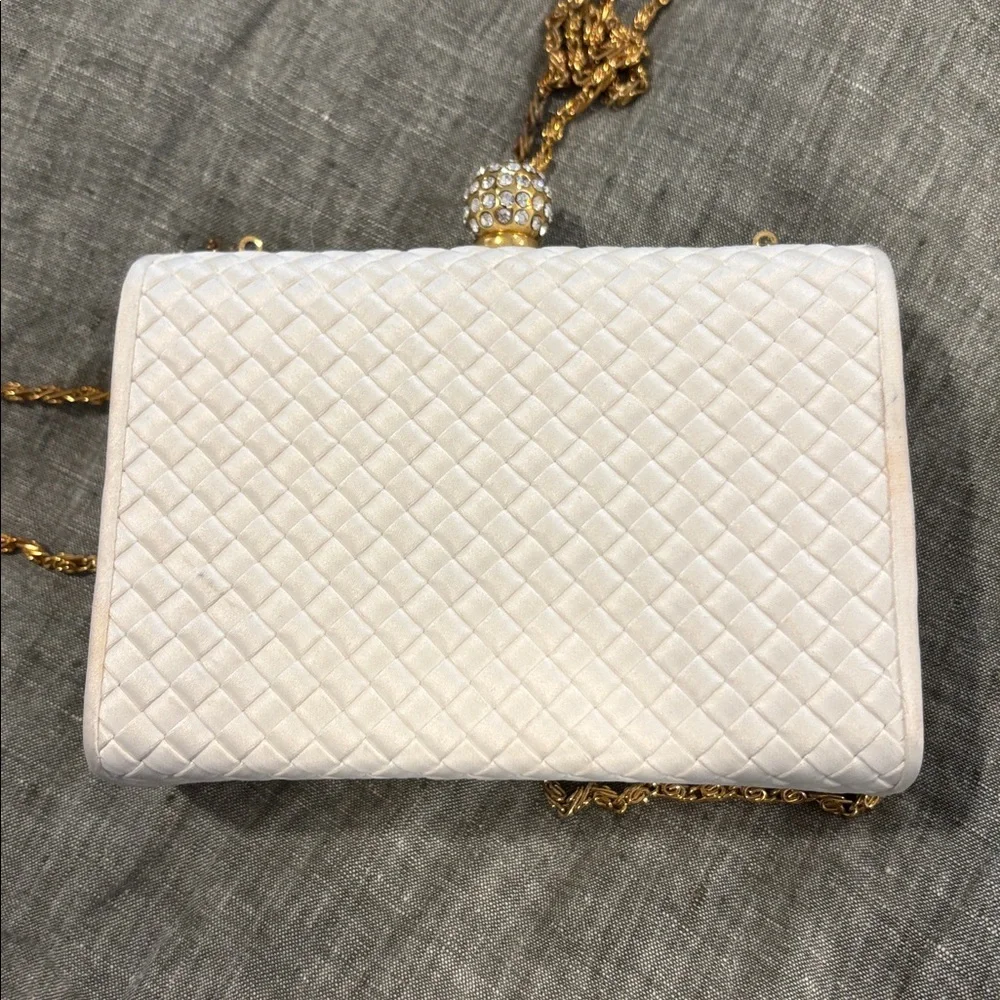 Vintage Saks Fifth Avenue Quilted Box Clutch Crystal Clasp Evening Bag